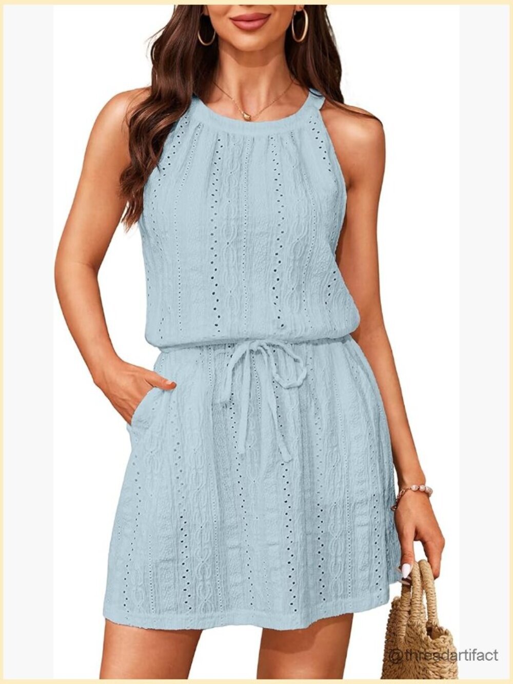 Plus Size Halter Hollow Out Swimsuit Cover Up Dress with Pockets